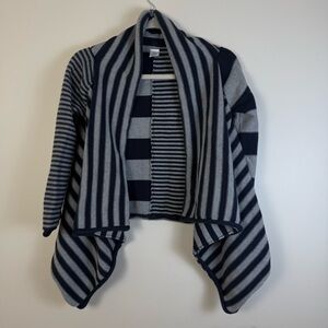 Tea Womens Open Cardigan Sweater sz XL Gray Striped Knitwear Boxy Outdoor Hi-Low